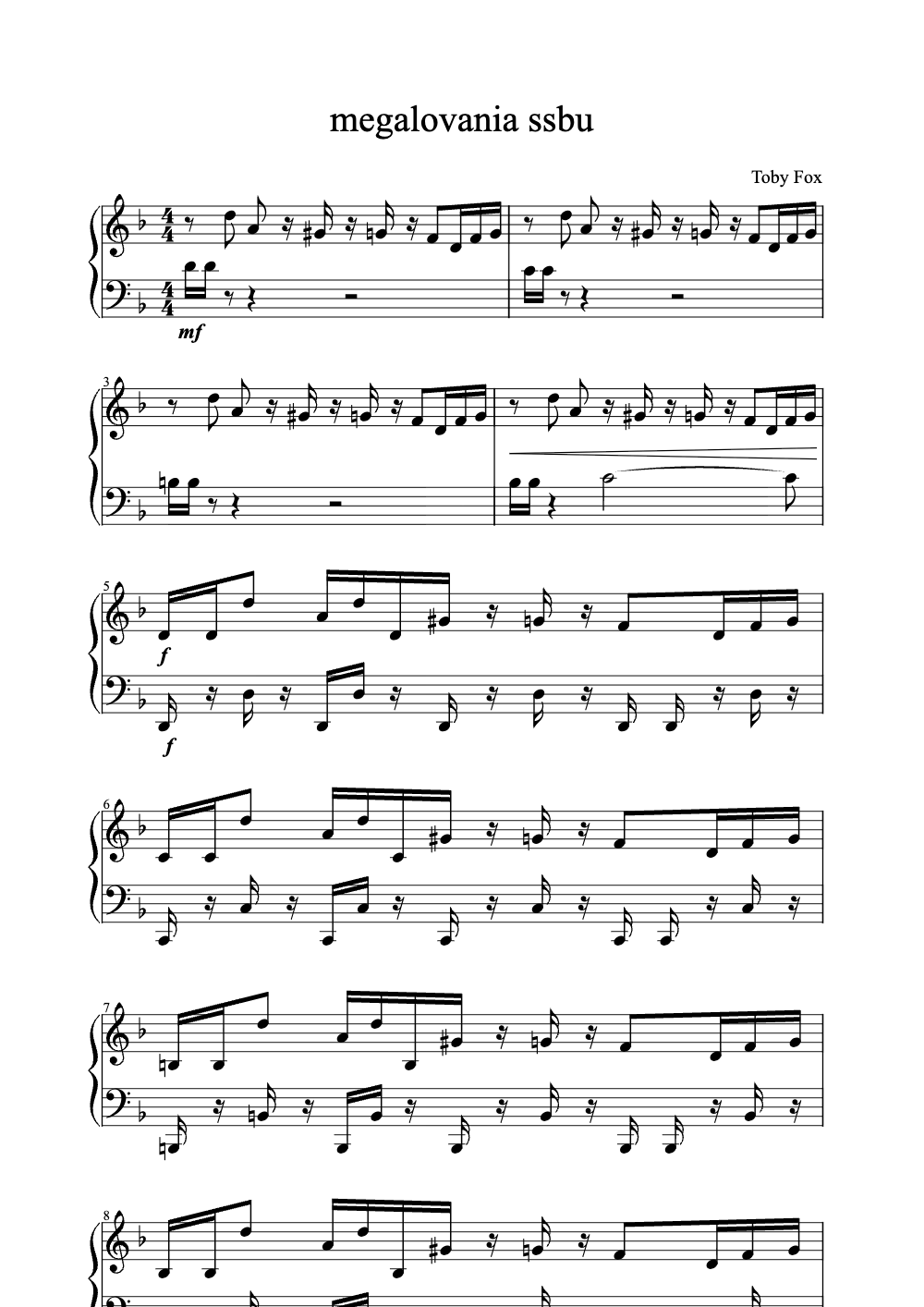 Sheet music preview for Megalovania