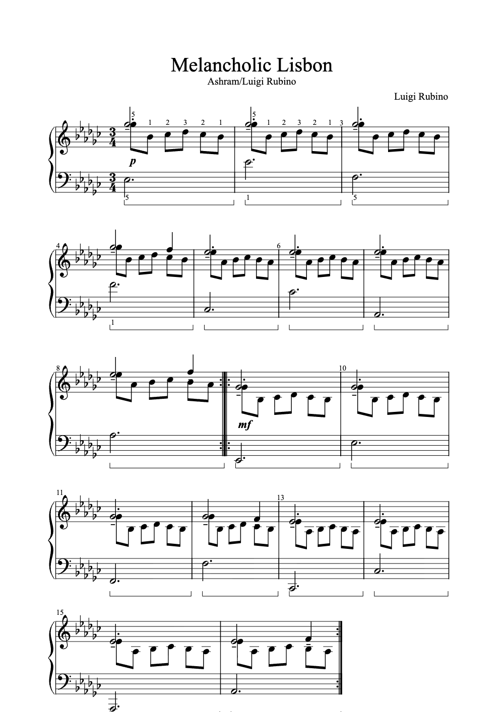 Sheet music preview for Melancholic Lisbon