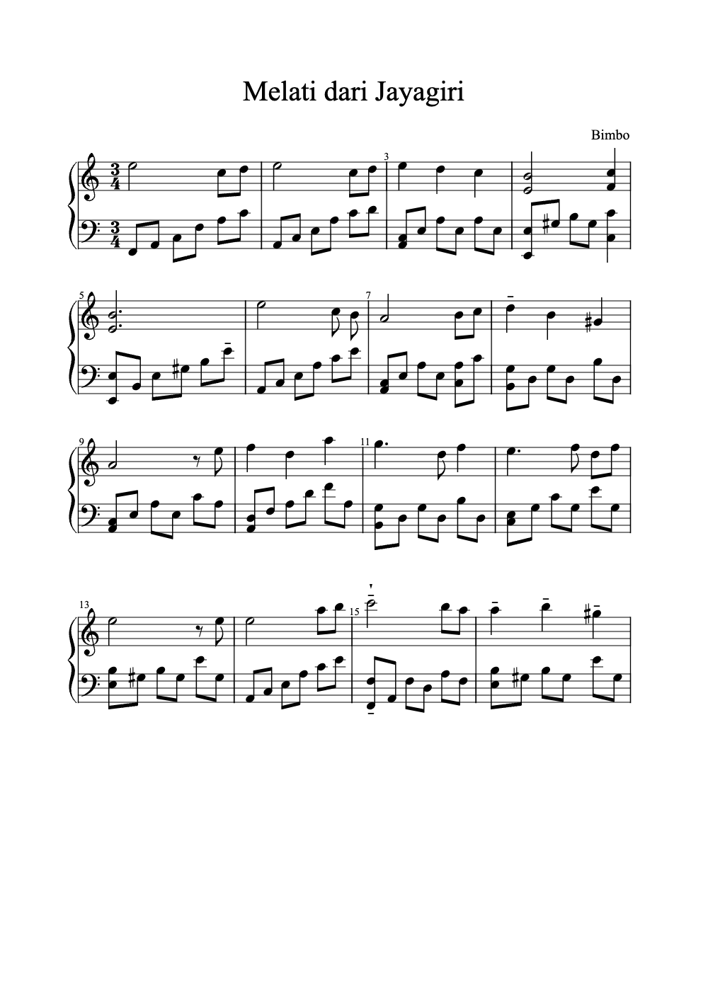 Sheet music preview for Melati Dari Jayagiri