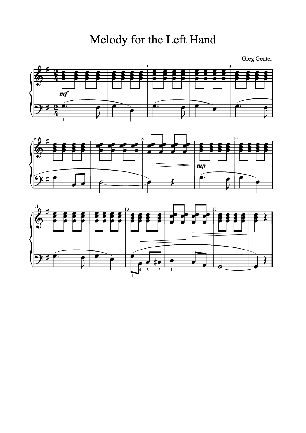 Sheet music preview for Melody for the Left Hand