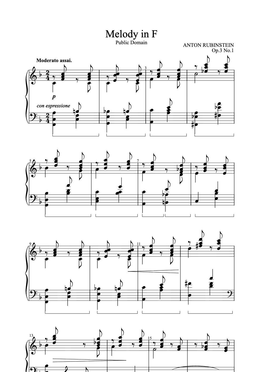 Sheet music preview for Melody in F
