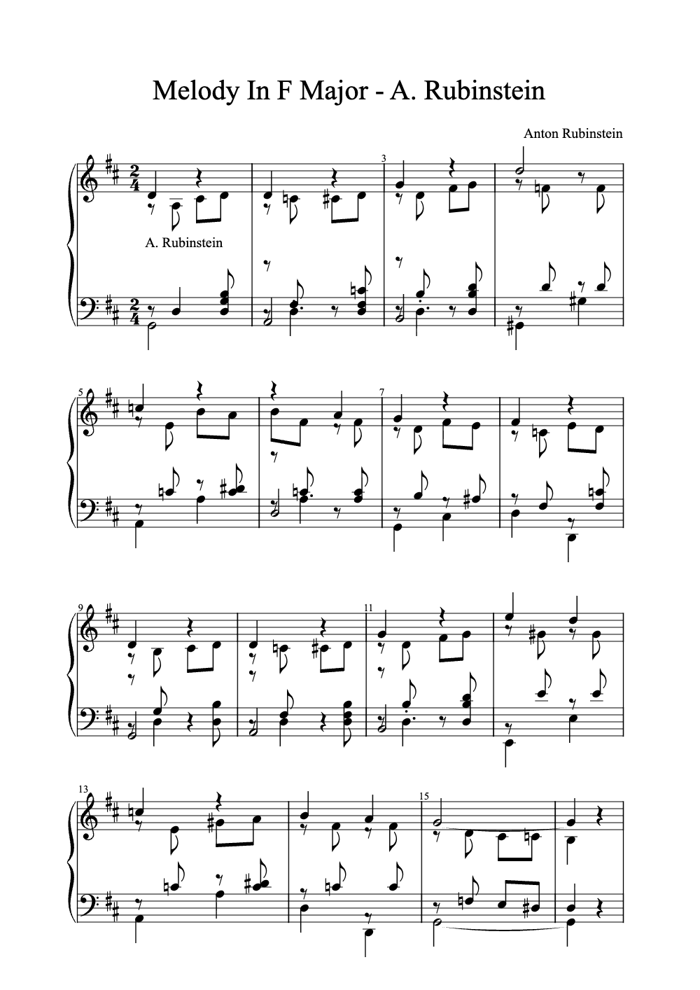 Sheet music preview for Melody in F Major