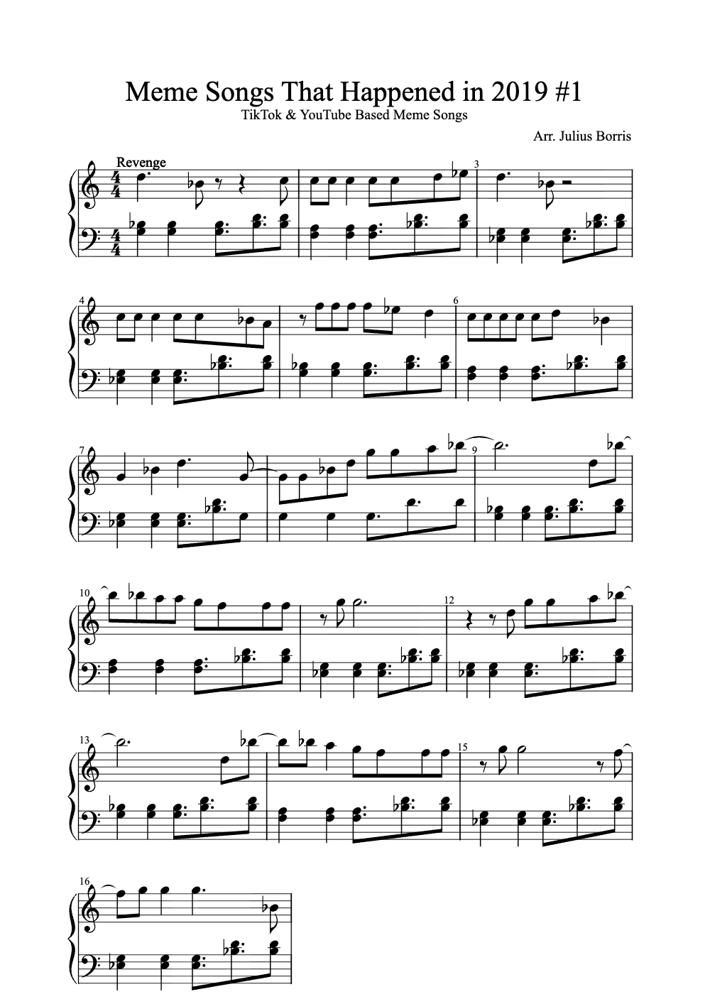 Sheet music preview for Meme Songs That Happened in 2019 #1