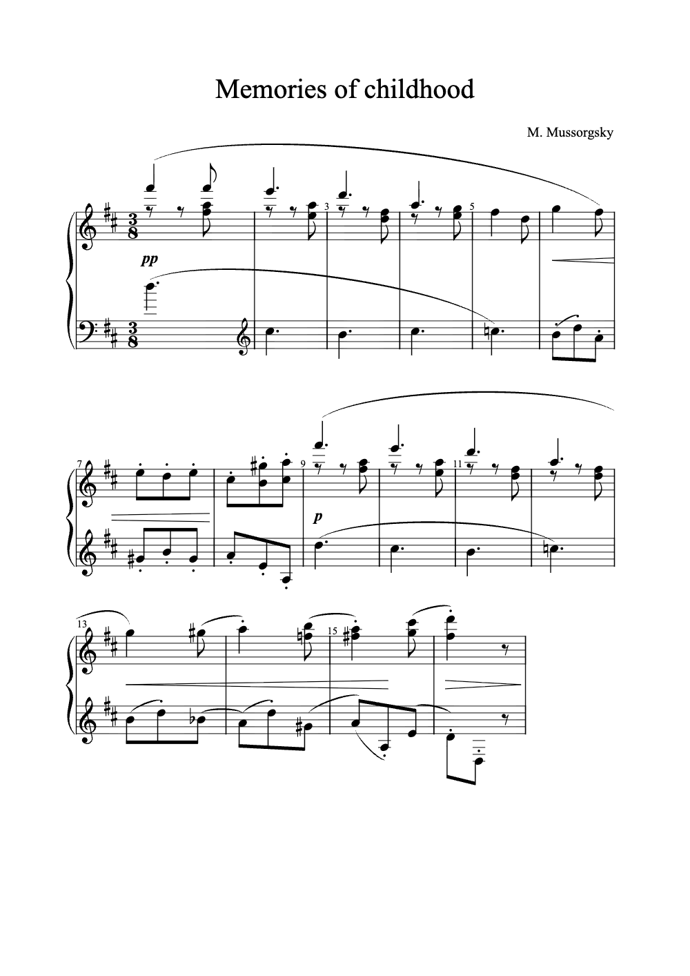 Sheet music preview for Memories of Childhood