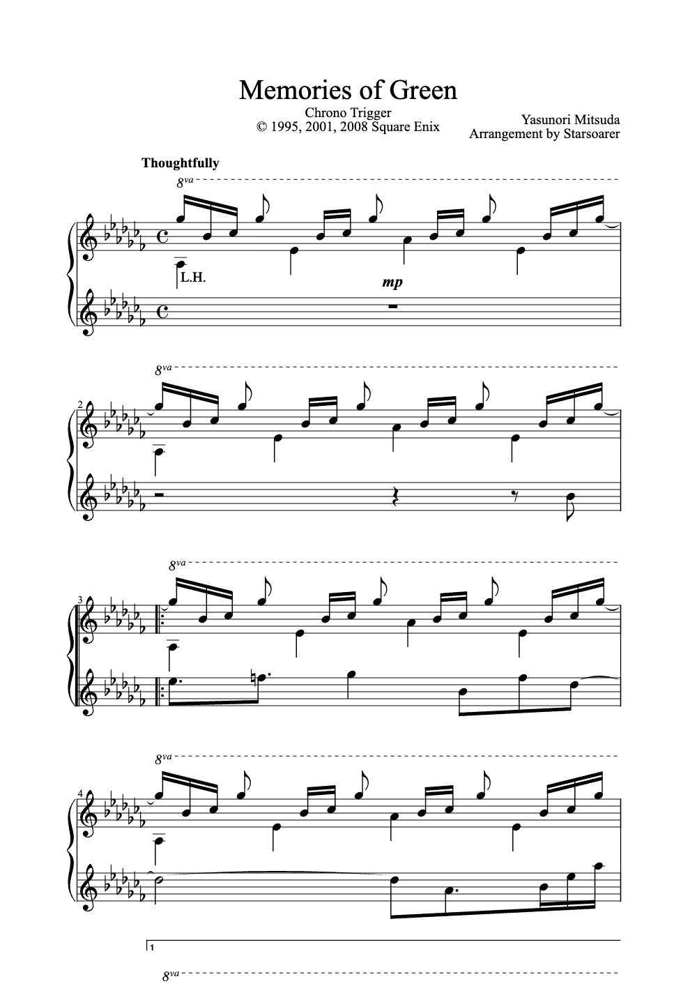 Sheet music preview for Memories of Green