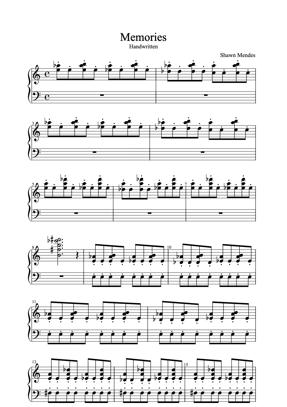 Sheet music preview for Memories