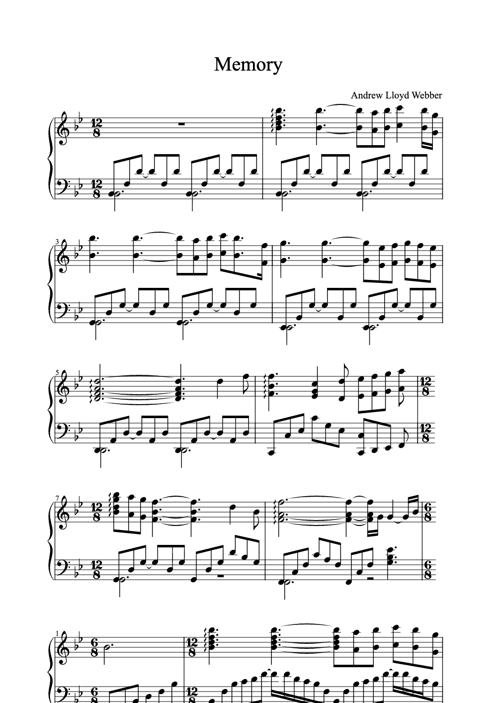 Sheet music preview for Memory