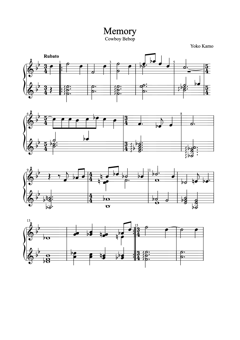 Sheet music preview for Memory
