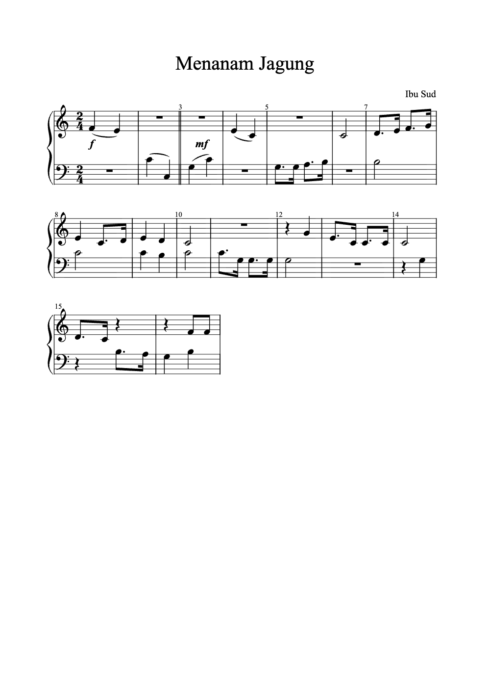 Sheet music preview for Menanam Jagung
