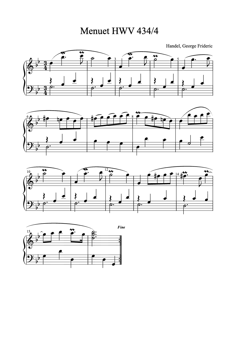 Sheet music preview for Menuet HWV 434/4