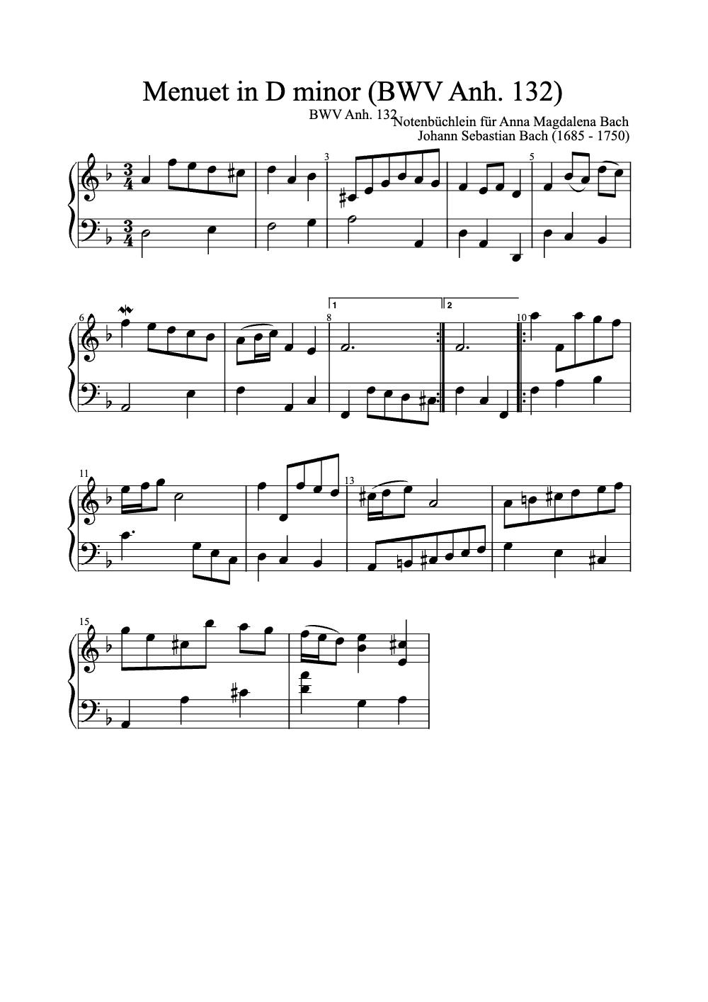 Sheet music preview for Menuet in D Minor