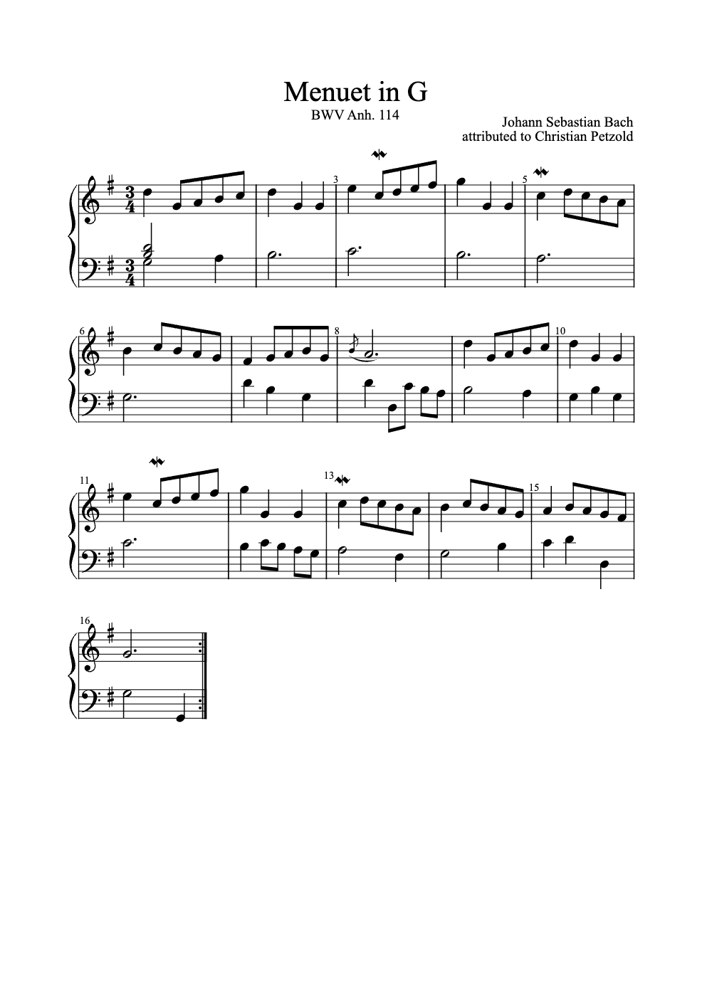 Sheet music preview for Menuet in G