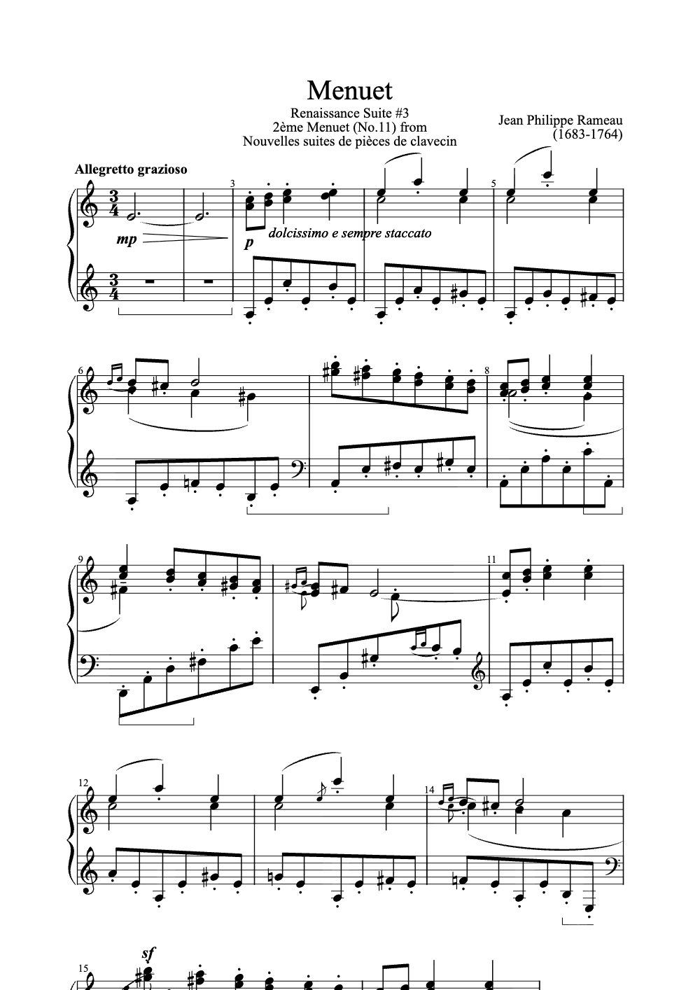 Sheet music preview for Menuet
