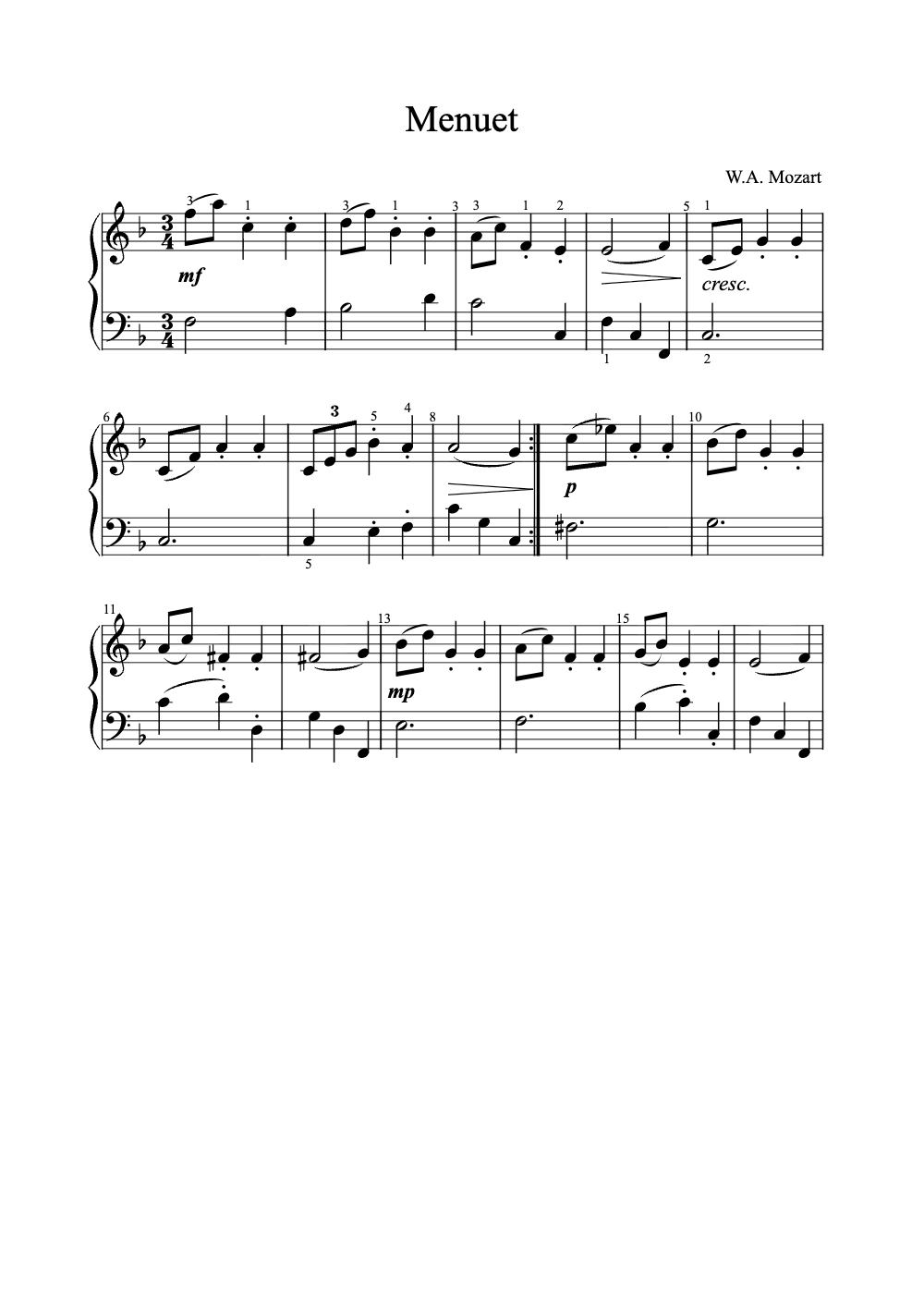 Sheet music preview for Menuet