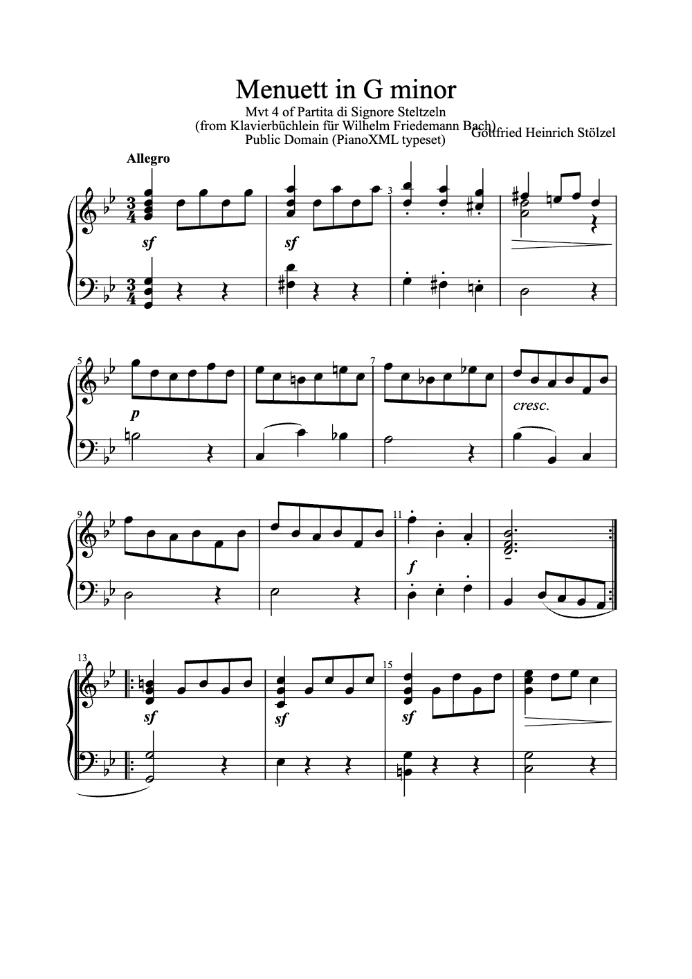 Sheet music preview for Menuett in G Minor