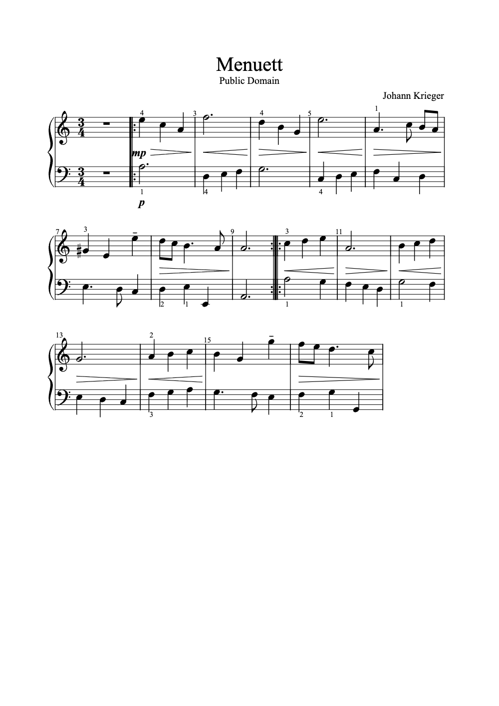 Sheet music preview for Menuett