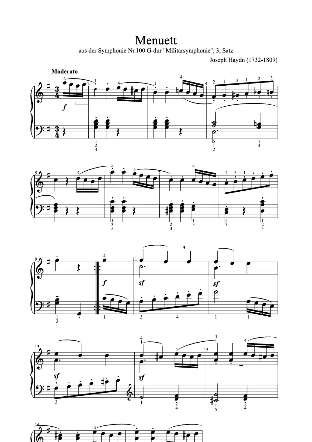 Sheet music preview for Menuett