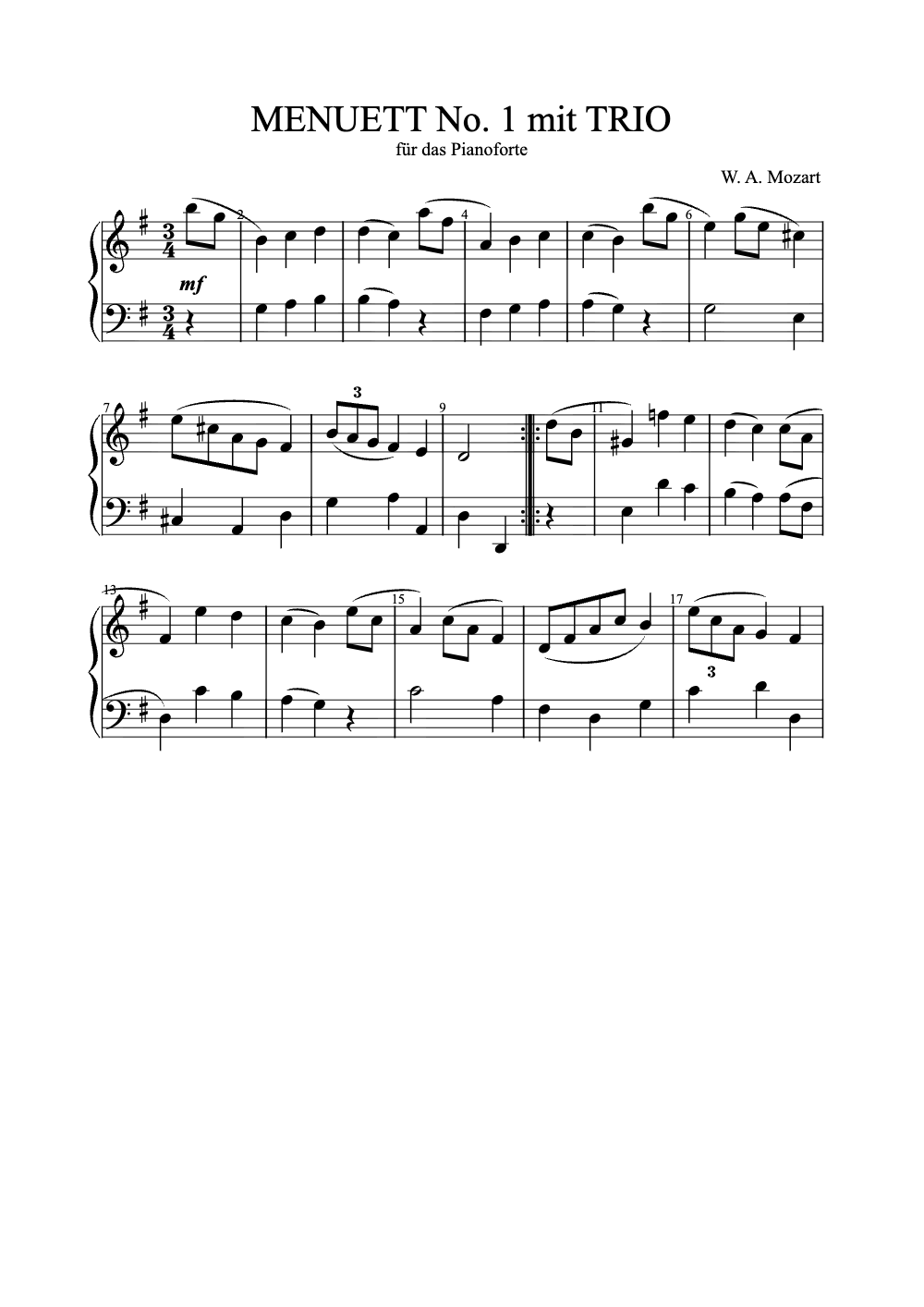 Sheet music preview for Menuett No. 1 Mit Trio