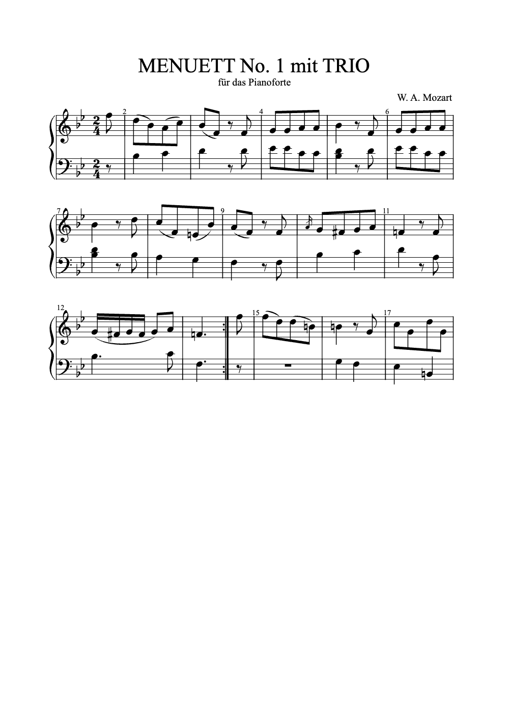 Sheet music preview for Menuett No. 1 Mit Trio