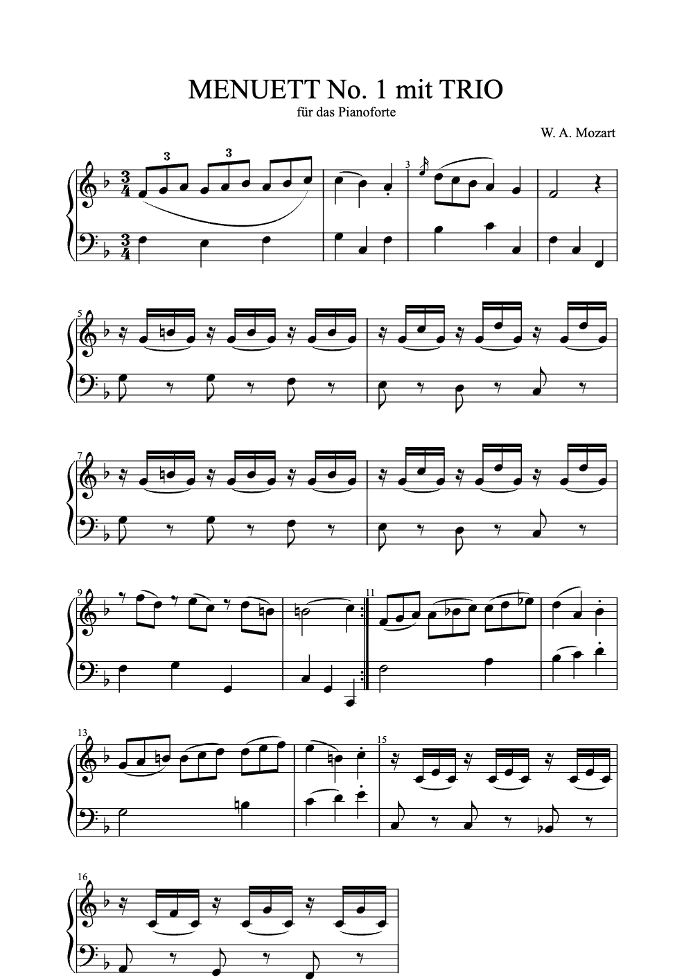 Sheet music preview for Menuett No. 1 Mit Trio