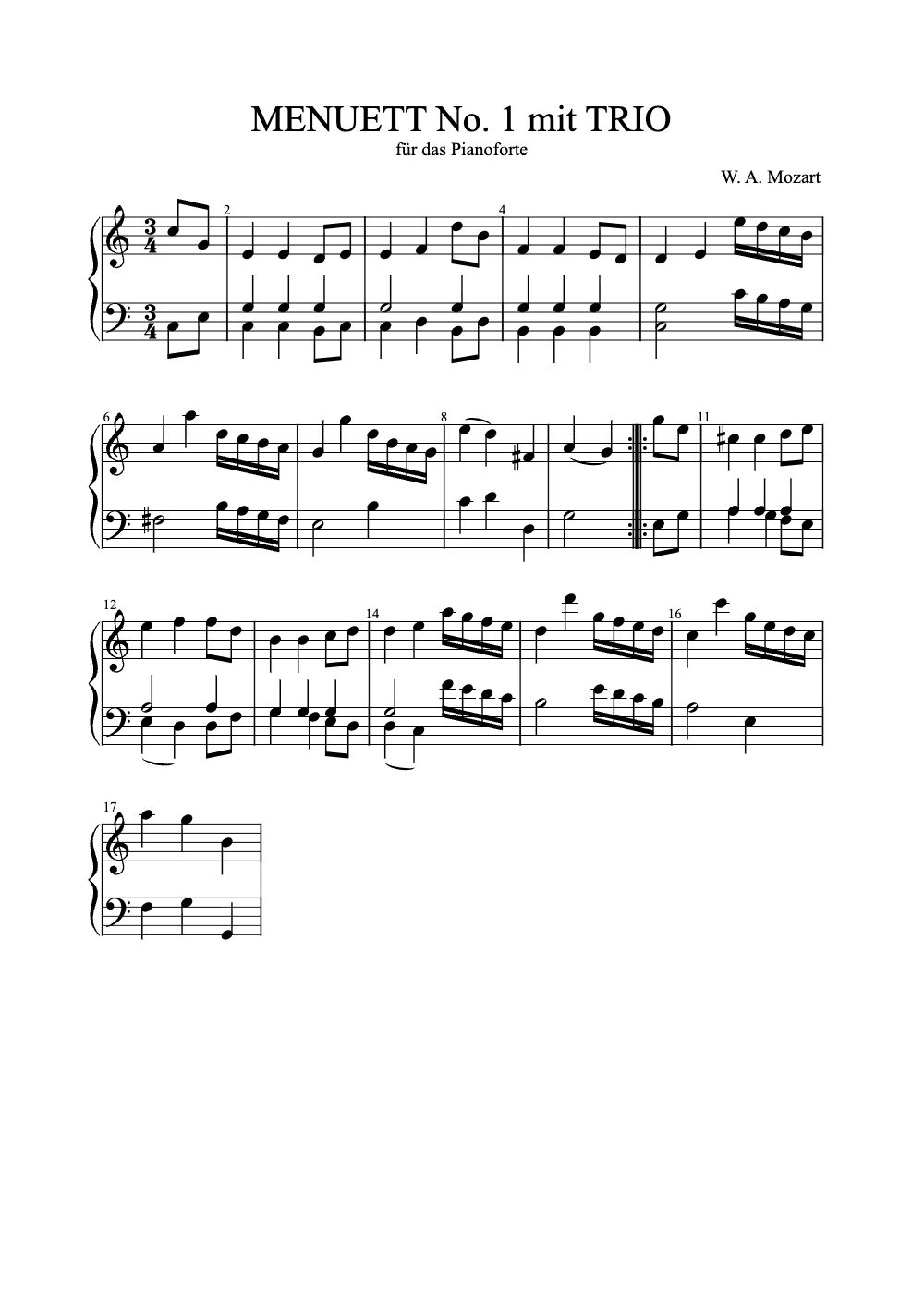 Sheet music preview for Menuett No. 1 Mit Trio