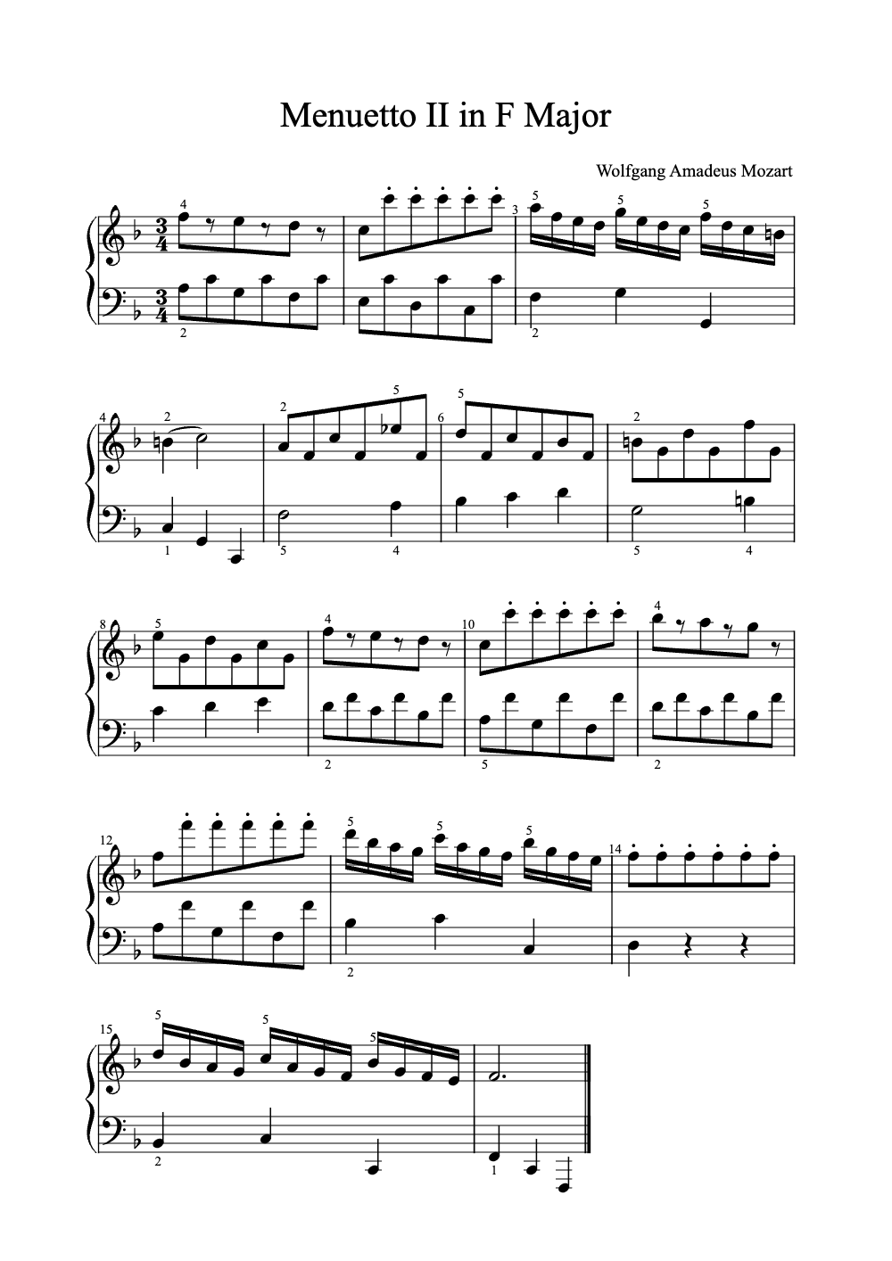 Sheet music preview for Menuetto II in F Major
