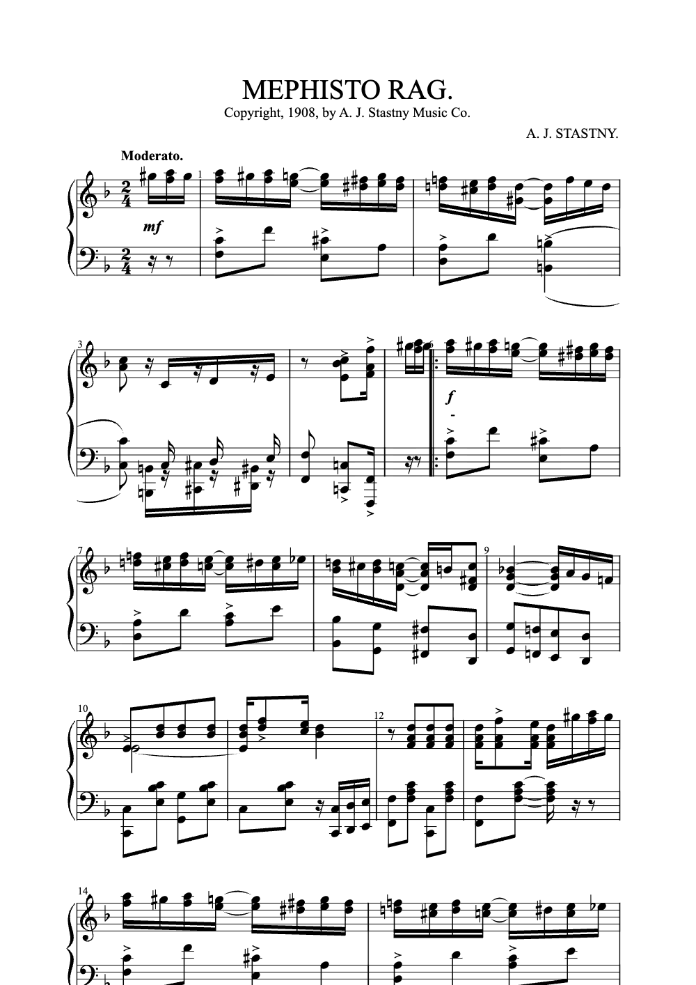 Sheet music preview for Mephisto Rag