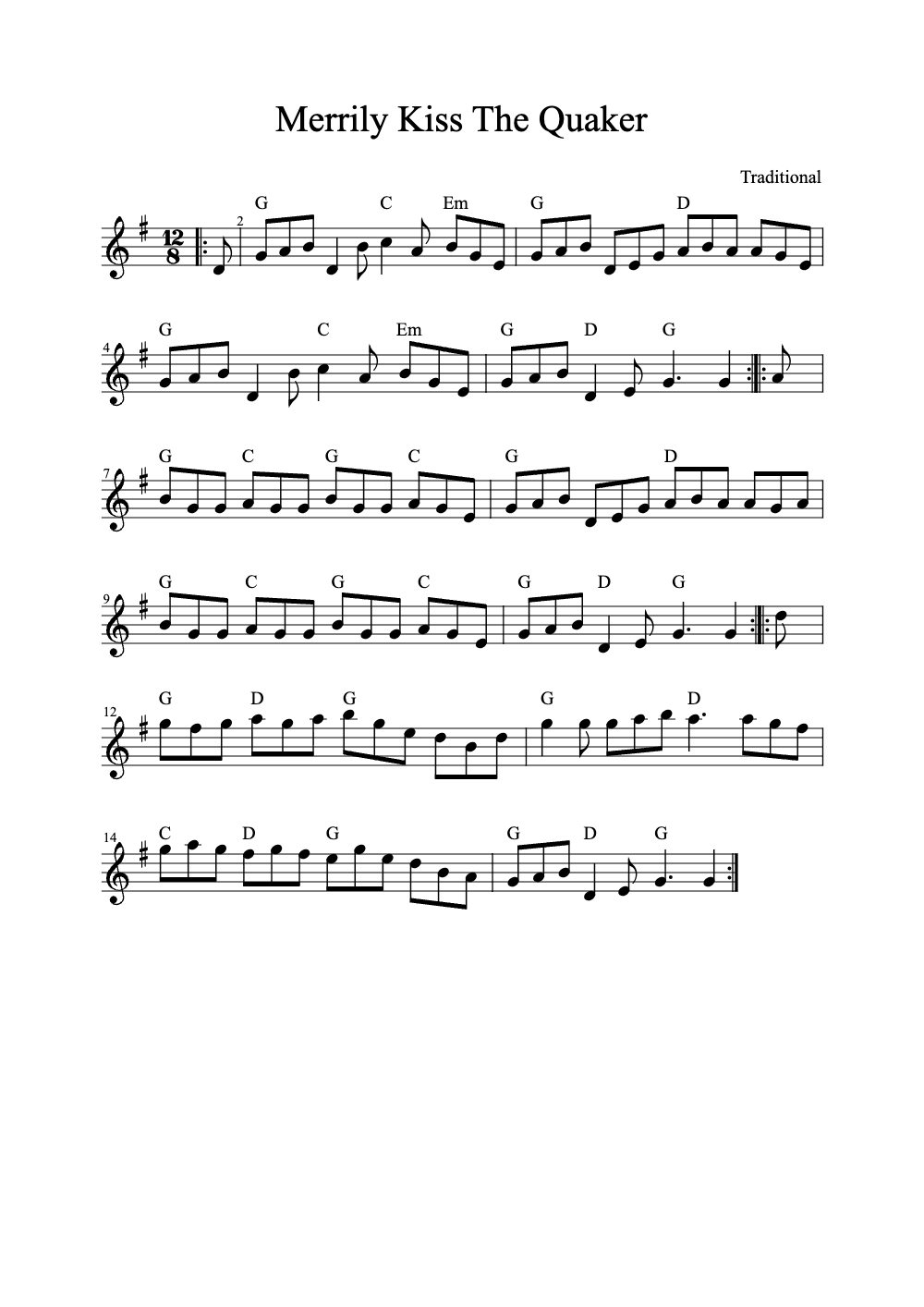Sheet music preview for Merrily Kiss the Quaker