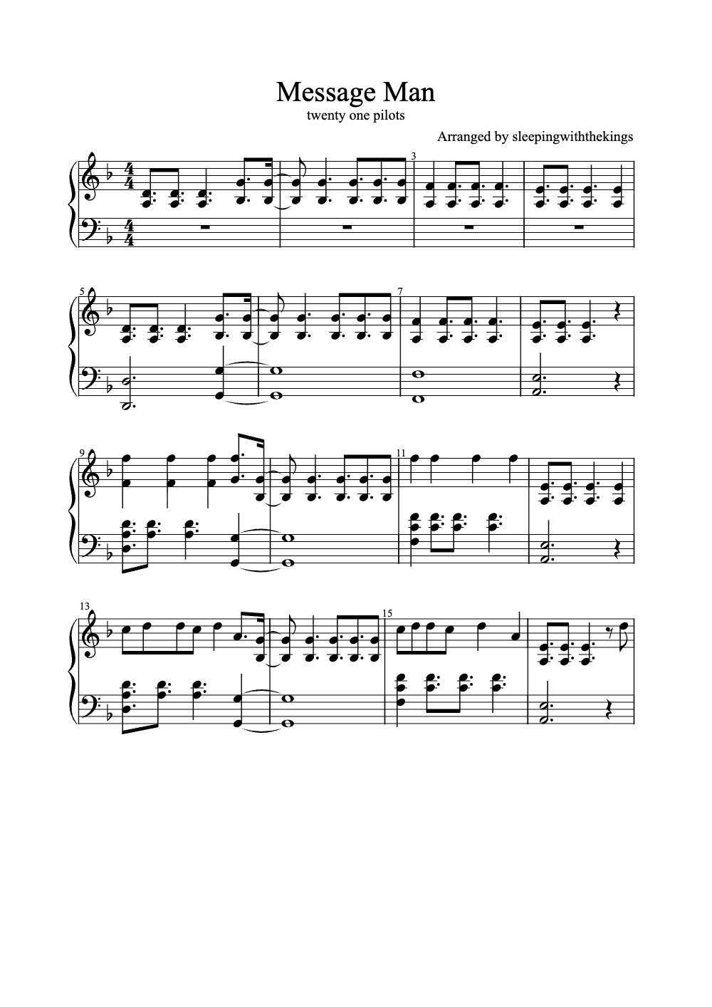 Sheet music preview for Message Man