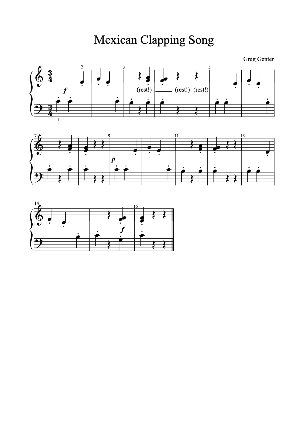 Sheet music preview for Mexican Clapping Song