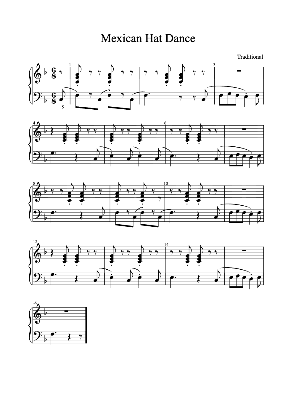 Sheet music preview for Mexican Hat Dance