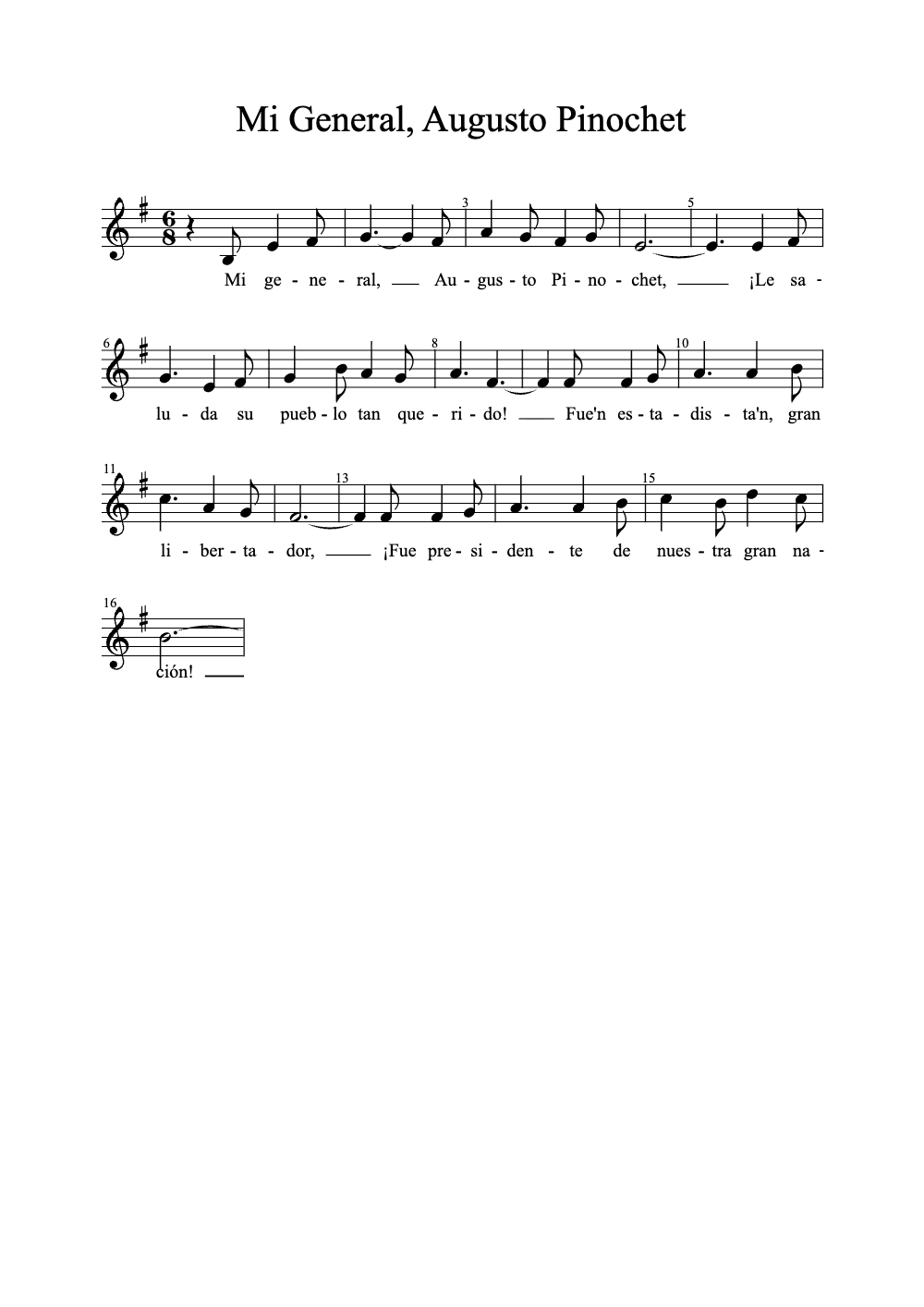 Sheet music preview for Mi General, Augusto Pinochet