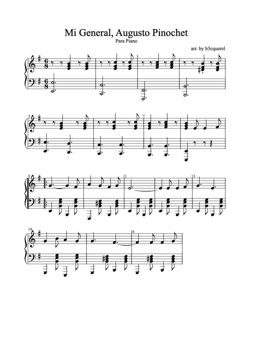 Sheet music preview for Mi General, Augusto Pinochet