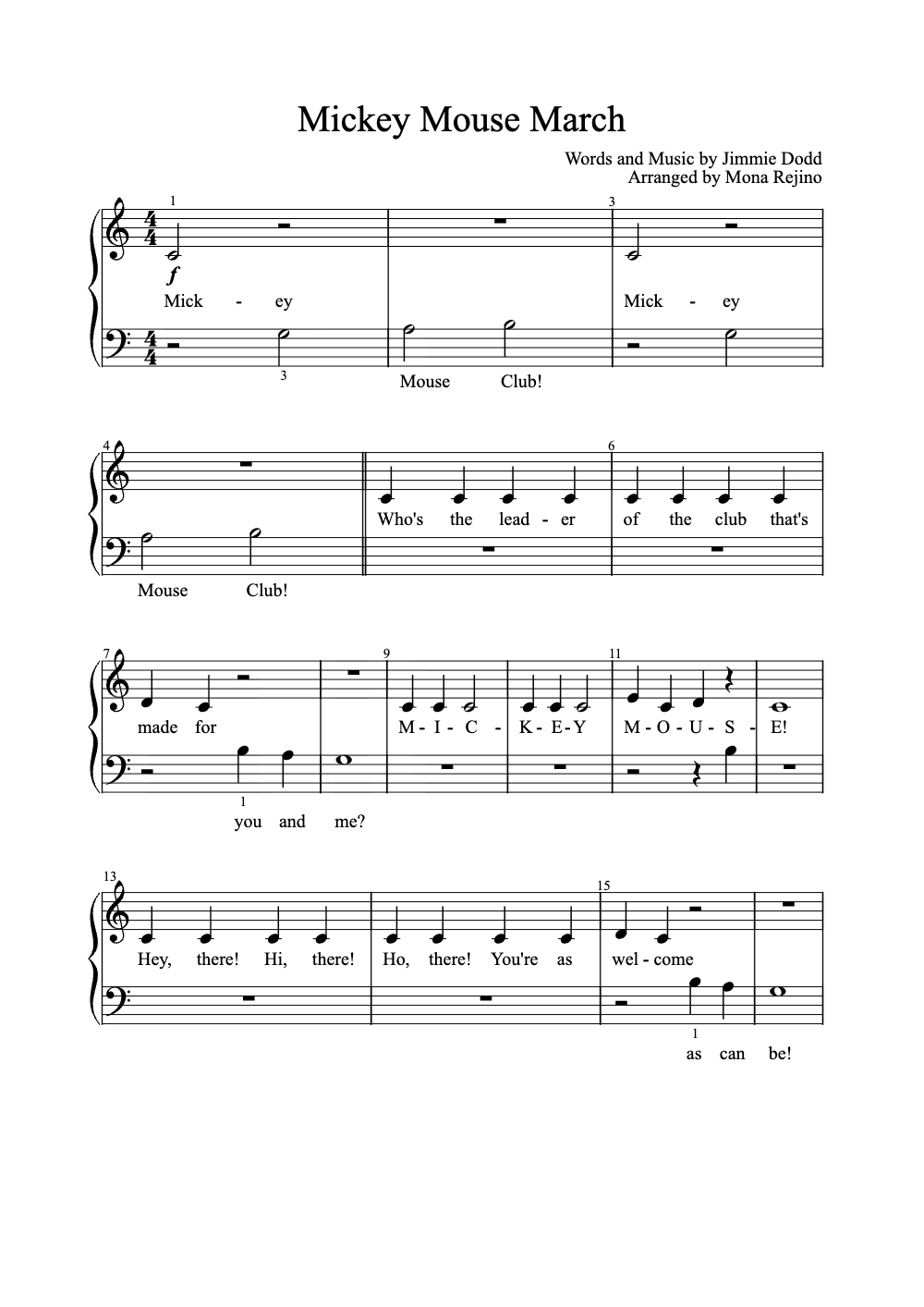 Sheet music preview for Mickey Mouse March