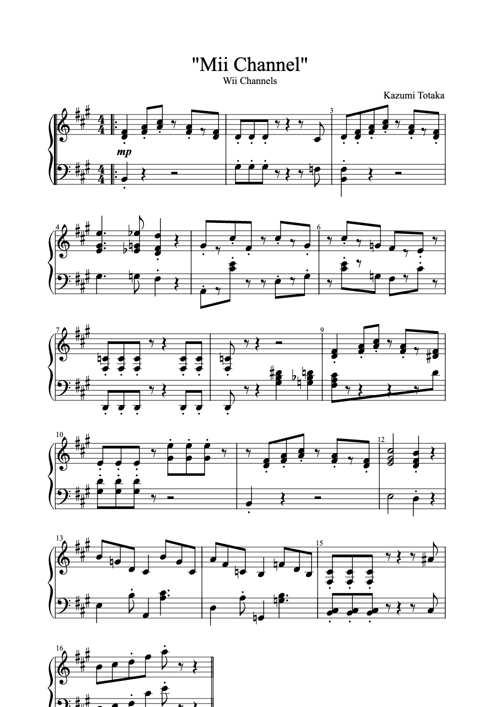 Sheet music preview for Mii Channel