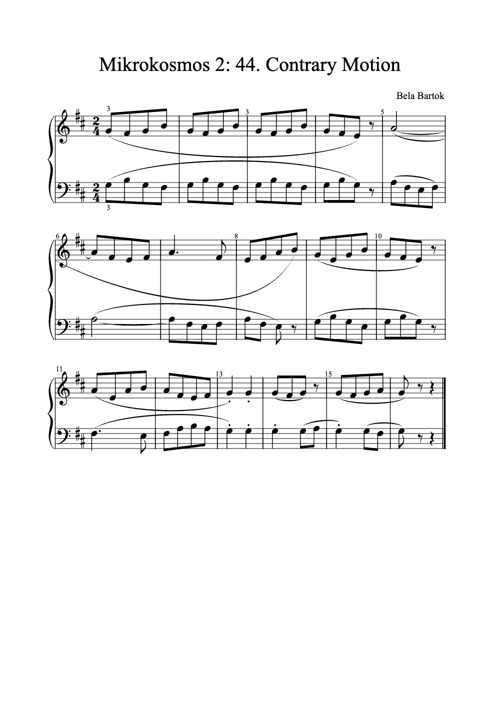 Sheet music preview for Mikrokosmos 2: 44. Contrary Motion