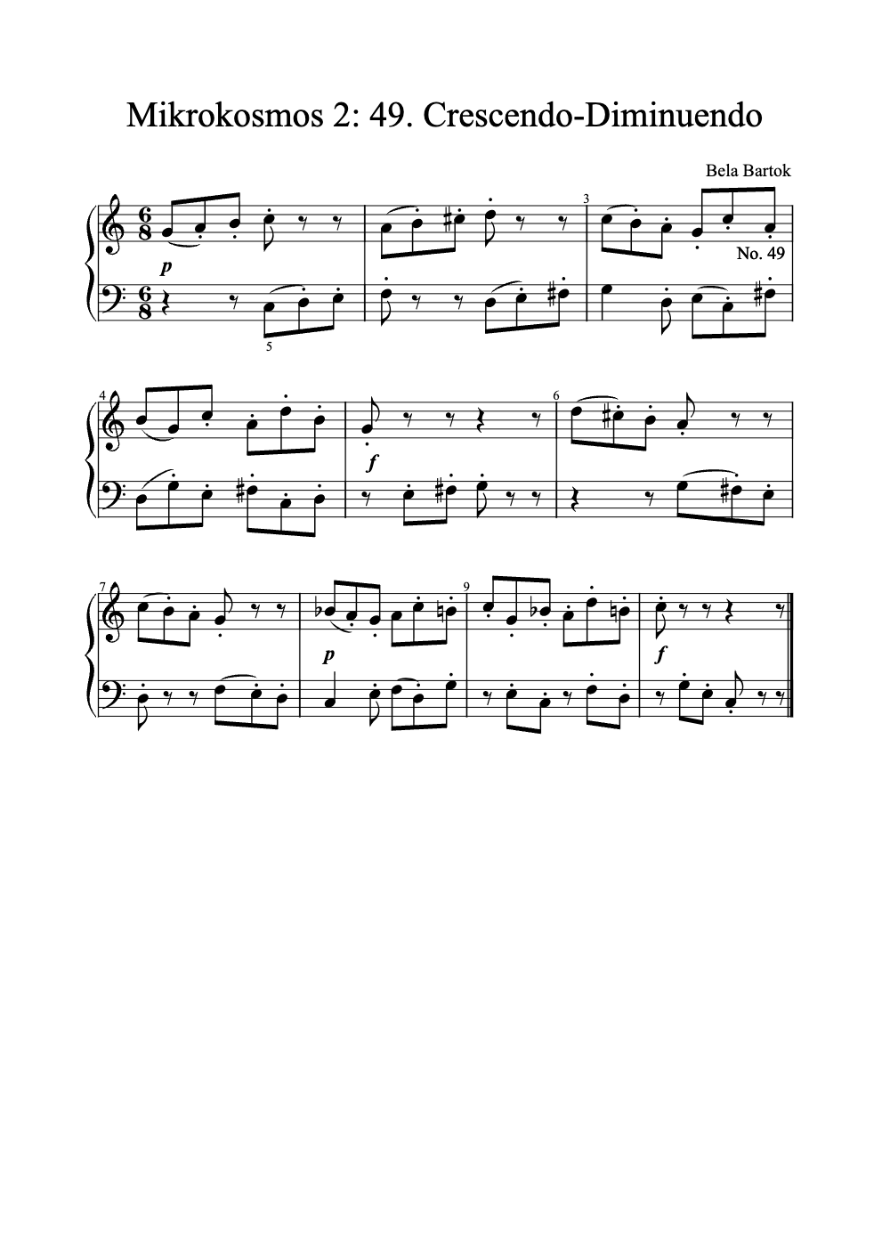 Sheet music preview for Mikrokosmos 2: 49. Crescendo-Diminuendo