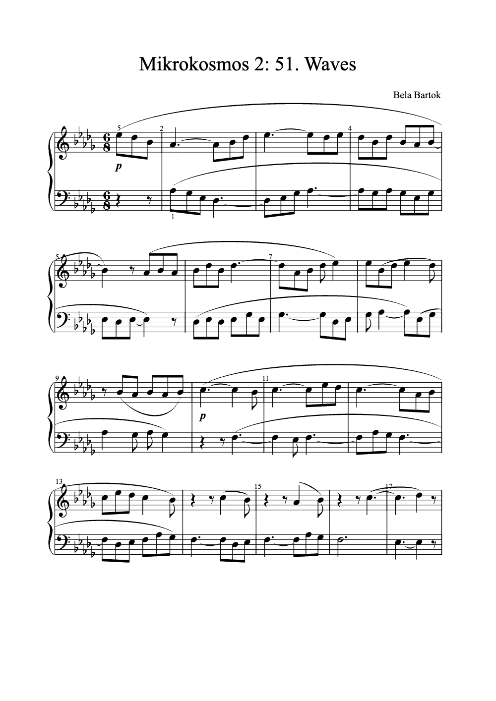 Sheet music preview for Mikrokosmos 2: 51. Waves