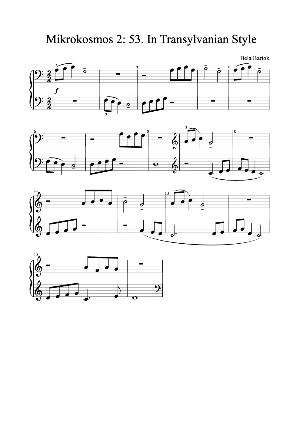 Sheet music preview for Mikrokosmos 2: 53. In Transylvanian Style