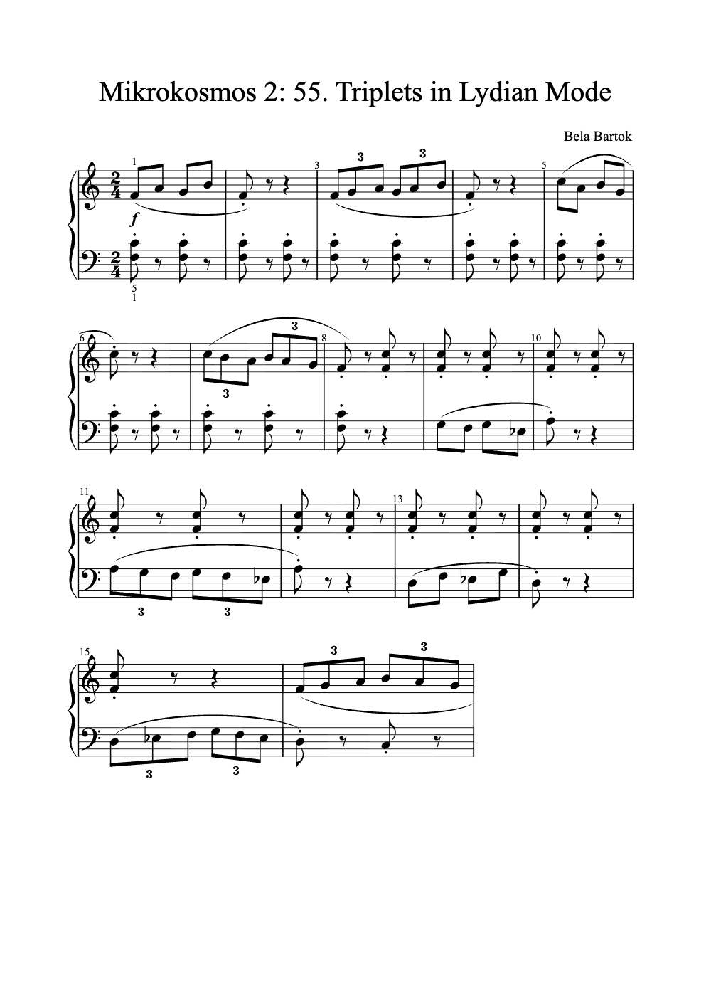 Sheet music preview for Mikrokosmos 2: 55. Triplets in Lydian Mode