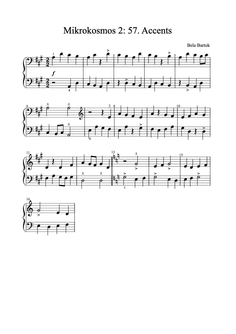 Sheet music preview for Mikrokosmos 2: 57. Accents