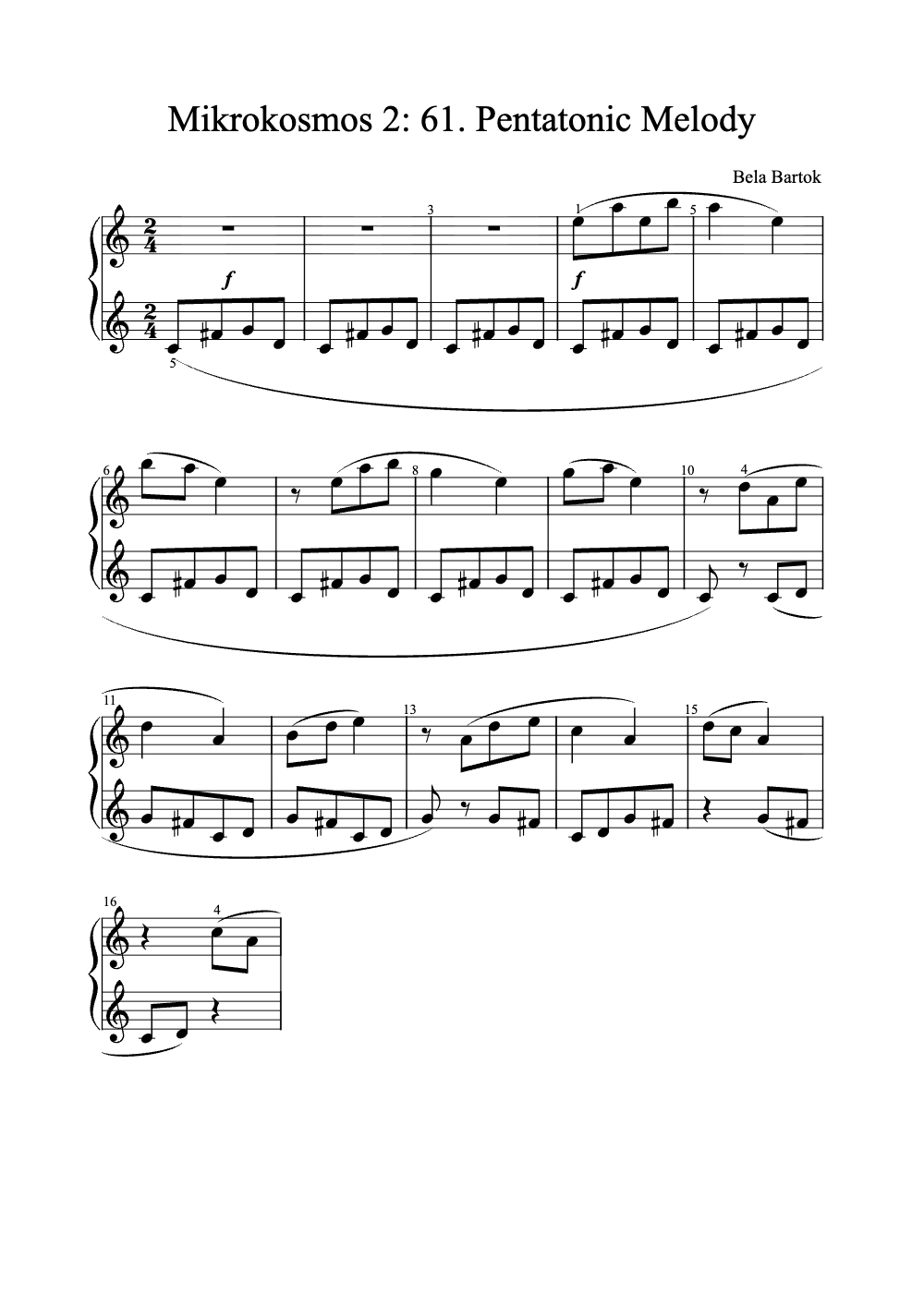 Sheet music preview for Mikrokosmos 2: 61. Pentatonic Melody
