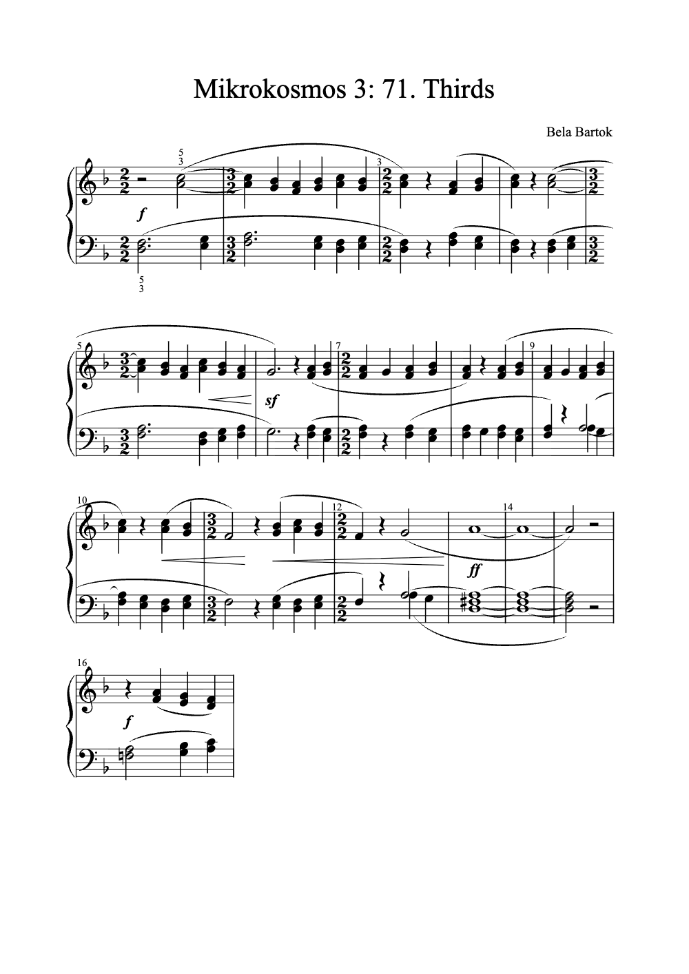 Sheet music preview for Mikrokosmos 3: 71. Thirds