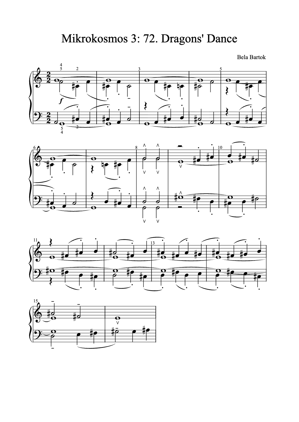 Sheet music preview for Mikrokosmos 3: 72. Dragons' Dance