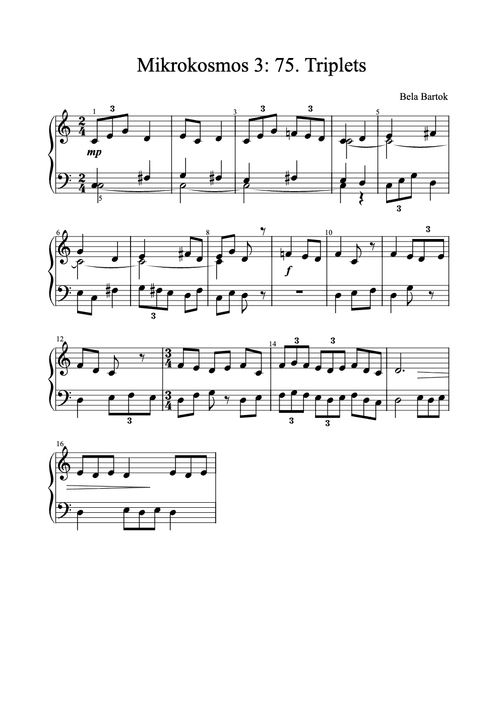 Sheet music preview for Mikrokosmos 3: 75. Triplets