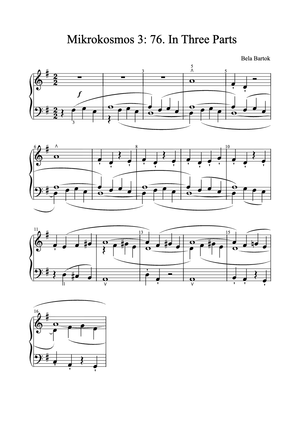Sheet music preview for Mikrokosmos 3: 76. In Three Parts