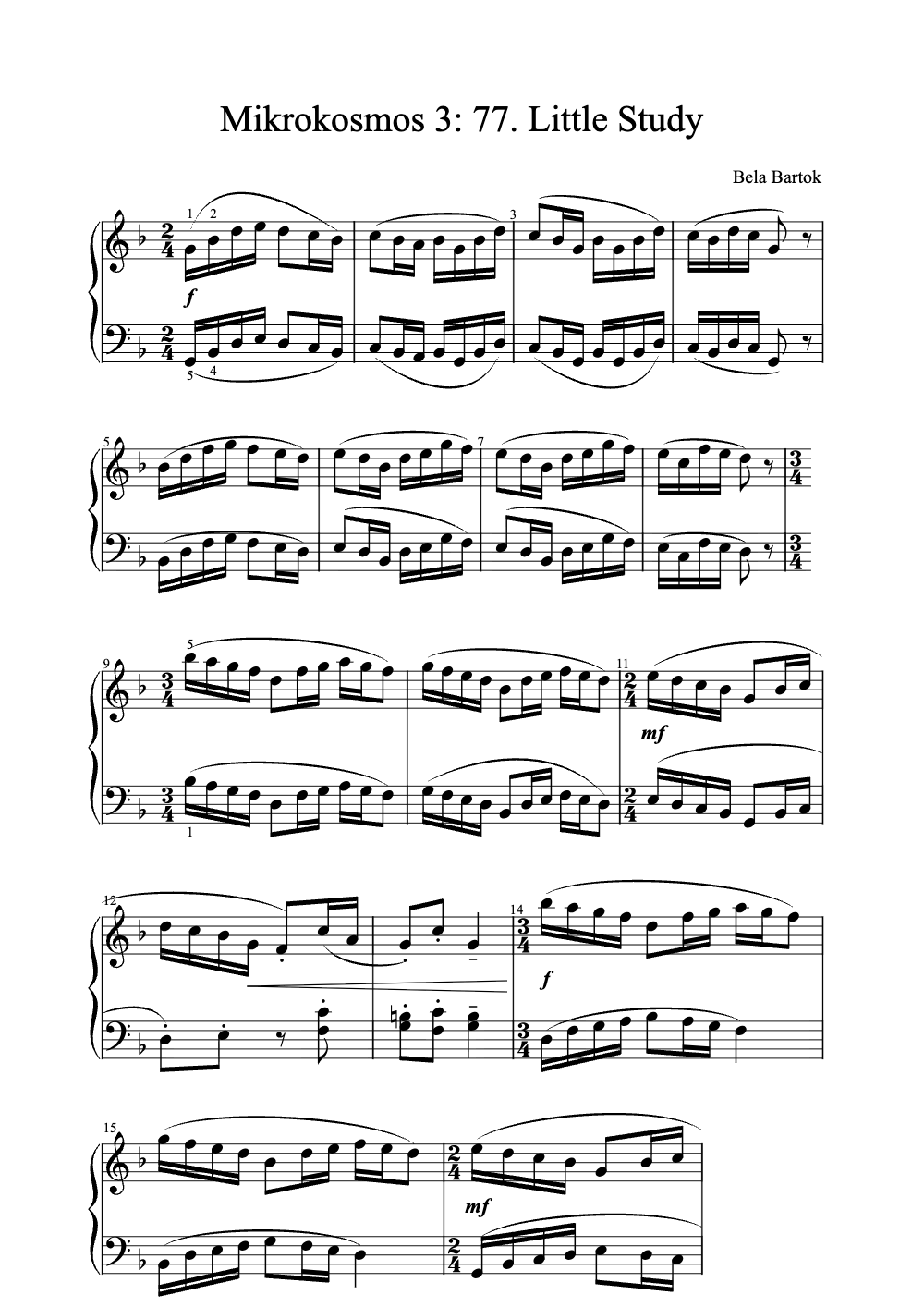 Sheet music preview for Mikrokosmos 3: 77. Little Study