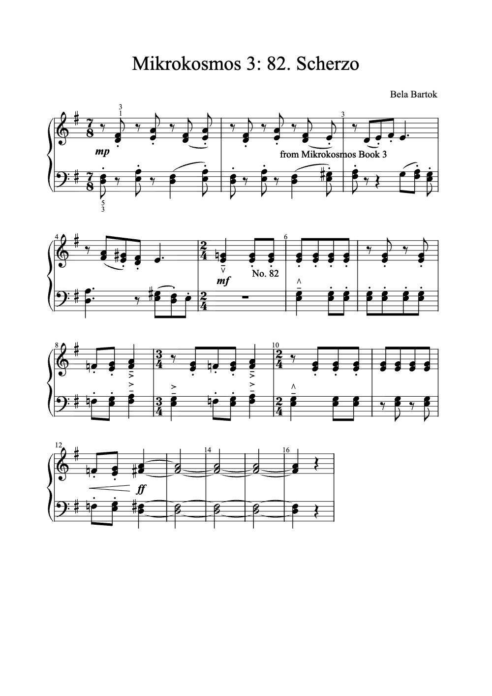 Sheet music preview for Mikrokosmos 3: 82. Scherzo