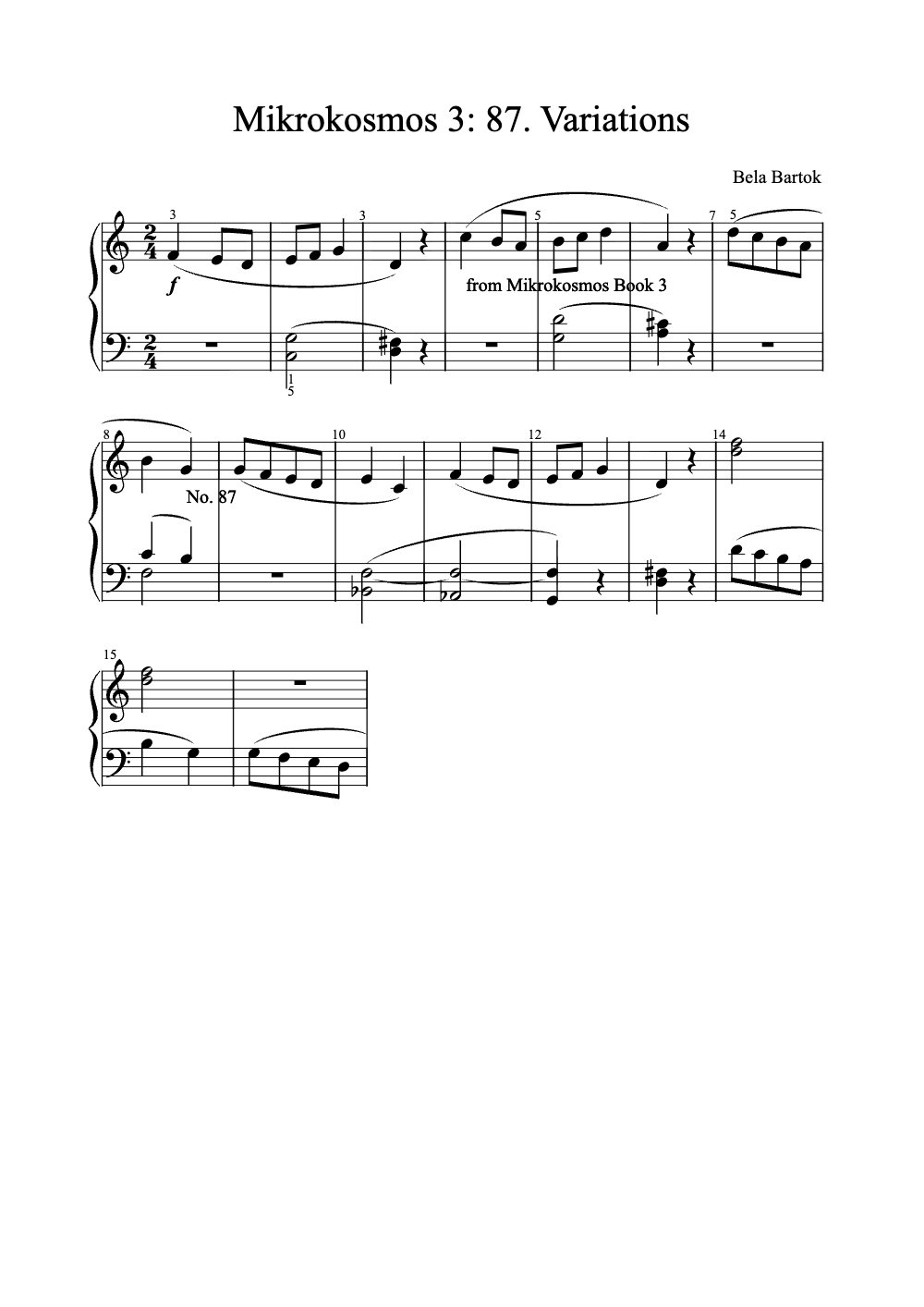 Sheet music preview for Mikrokosmos 3: 87. Variations