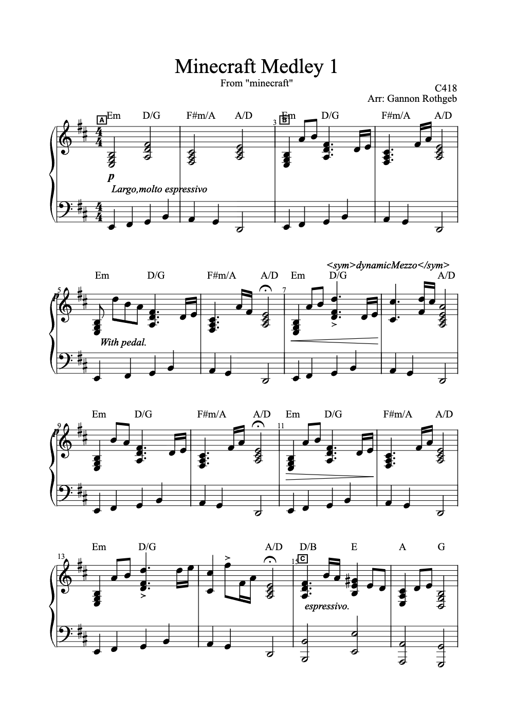Sheet music preview for Minecraft Medley 1